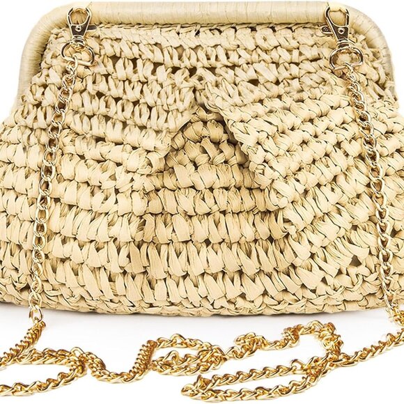 Straw Clutch Handbag Summer Beach Woven Purse Women Crossbody Shoulder - Picture 1 of 9